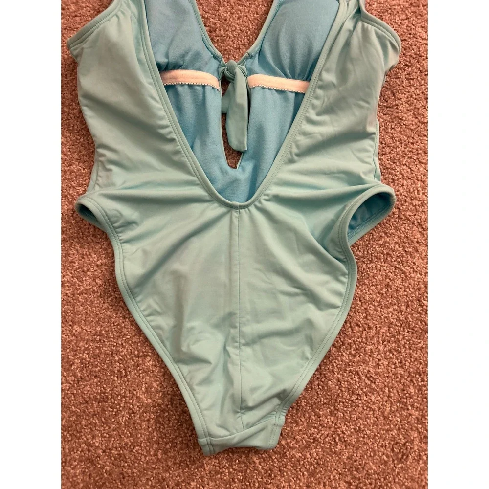 The Bikini Lab One Piece Swimsuit Womens Small Blue Excellent Front Tie Cutout